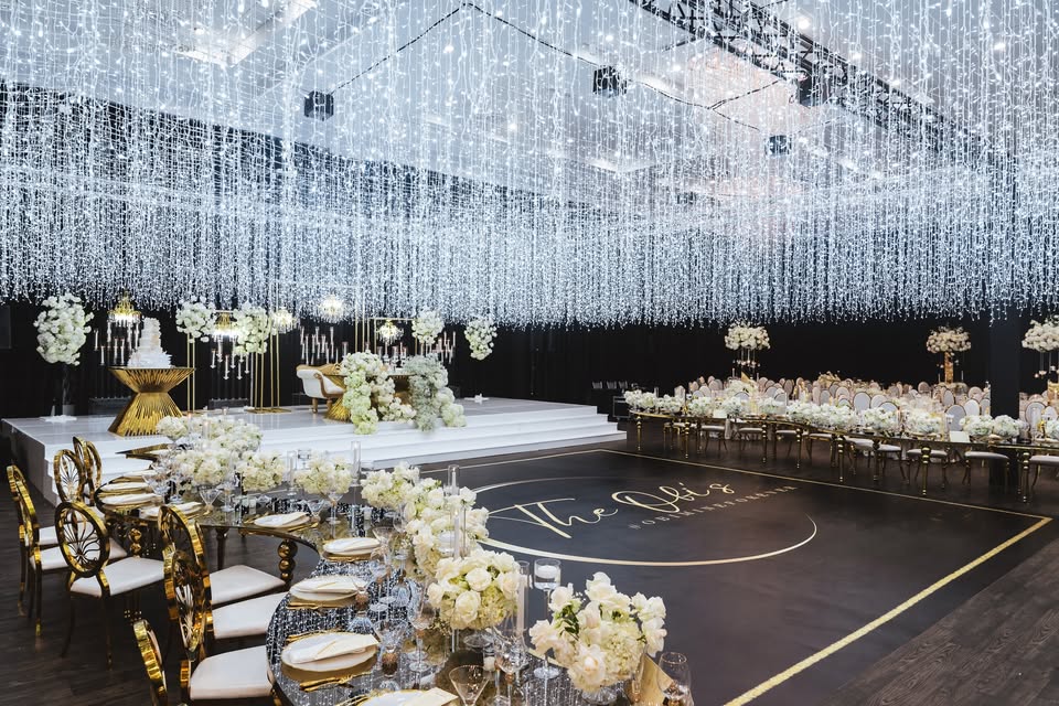 Premier Events & Decor gala and formal event styling with dance floor and chandelier lighting